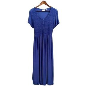 Vermont County Store Blue Gauze Maxi Dress Size Medium V Neck Short Sleeve